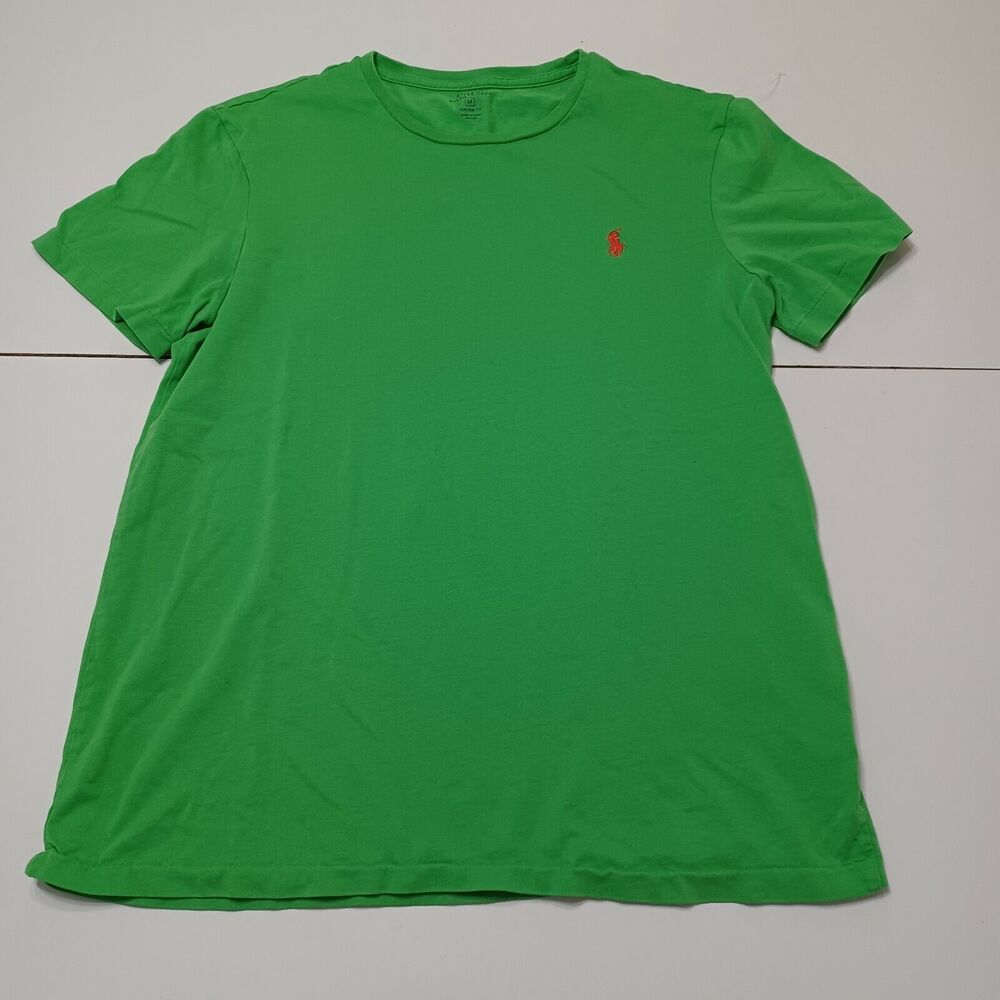 Polo Ralph Lauren Mens Med Custom Fit T-Shirt Green Crew Neck Embroidered Logo
